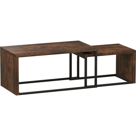 Set de 2 tables basses multifonctions en MDF et métal, noir et marron, dimensions compactes (1/5)
