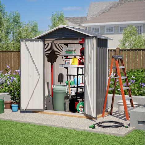 Metall-Gartenhaus 154 x 83 x 180 cm mit Belüftung und abschließbarer Doppeltür, grau OKMYHOME (1/5)