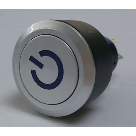 Bouton-poussoir, Momentané lumineux, LED Bleu, Unipolaire à deux directions (1RT), 3 A, 5 A, Argent, Montage panneau ( Prix pour Paquet de 1 ) (1/2)