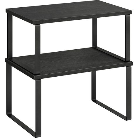 Cabinet Organizer Shelf, Set of 2 Kitchen Counter Shelves, Kitchen Storage, Spice Rack, Stackable, Expandable, Metal and Engineered Wood, Ink Black and Charcoal Black (1/5)