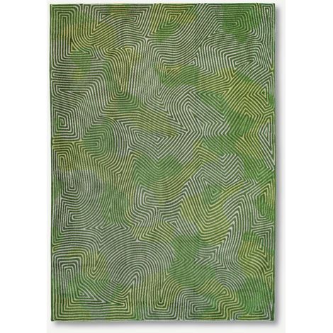CORAL DESIGN - ALFOMBRA ESTRUCTURA DE MEDITACIÓN - Hecha en Bélgica  - Acabado a Mano - Antideslizante Natural - 100% Poliéster - Verde Tropical - Redonda 240 CM