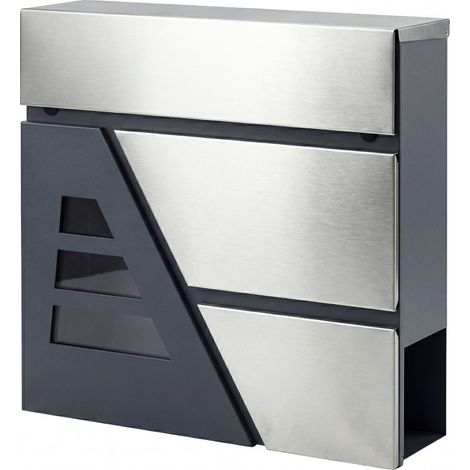 Wandbriefkasten aus Metall mit Zeitungsfach und 2 Schlüsseln, dunkelgrau (1/4)