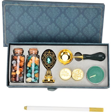 Kit de Tampon à Cire Résistant à la Chaleur avec Poignée Amovible - Gravure Claire et Travail Soigné - Poignée Vert Foncé Bronze avec Strass (1/5)