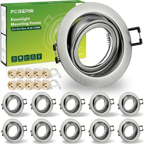 Spot Encastrable GU10 Set, 10 Pièces Cadre De Montage Rond avec Douille Céramique GU10, AC 230V, Trou de Montage Ø 68mm-75mm, Orientable 30° pour Ampoules LED ou Halogènes (1/5)