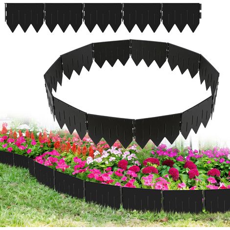 TolleTour Bordure de pelouse 50 pièces Bordure de parterre Bordure de parterre 10 mètres en noir - Bordure de jardin en plastique robuste avec pied triangulaire intégré (20x15 cm) Résistante aux UV