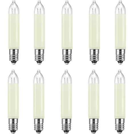 10 Stück E10 23V 3W Ersatzbirnen Schwibbogenlampe Kleinschaftkerze, Warmweiß 2700K, 30LM, Klein Schaftkerzen für 10 Schwibbogen, für Lichterketten, Schwibbogen, Weihnachtsbaum (1/5)