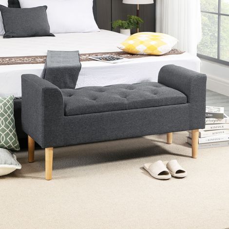 Banc coffre rangement capitonné avec accoudoirs en velours, pour chambre, entrée salon, charge 130 kilogrammes, structure stable, 116x44x58