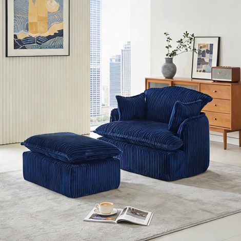 Fauteuil 1 place convertible avec pouf tissu bleu 45.28 x 35.04 (1/5)
