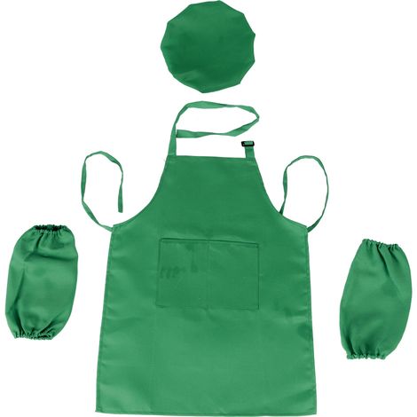 Ensemble tablier de peinture pour enfants + tablier de cuisine + chapeau + manches - Taille L (vert) (1/4)