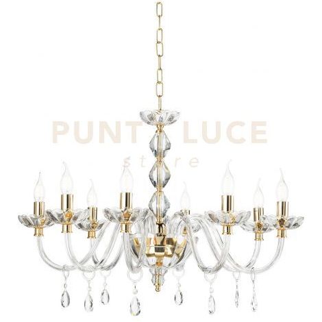 LAMPADARIO BRIGIDA 8 LUCI CRISTALLO E ORO ATTACCO E14 D.85CM