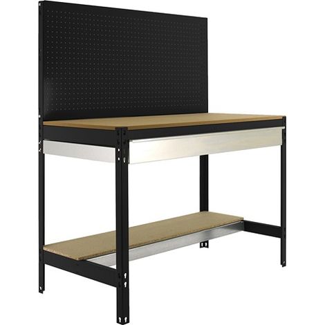 SimonRack Banco da Lavoro con Cassetto a Guide Telescopiche e Pannello Forato – Portata 600 kg – 1445x1510x610 mm – Postazione Fai da Te Officina – Antracite/Legno – BT-2 (1/3)