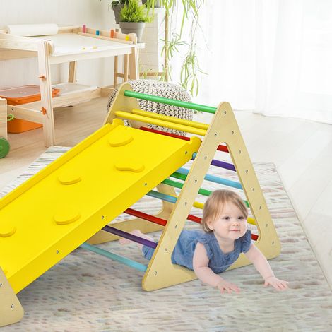 Triangle d'Escalade 3-en-1 pour Enfants avec 2 Échelles Triangle Rampe Réversible pour Grimper et Glisser en Bois Naturel CW7455 Maison Chic (1/3)