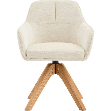 Set de 2 sillas de comedor giratorias 360° de tela beige con patas de madera de roble (1/5)