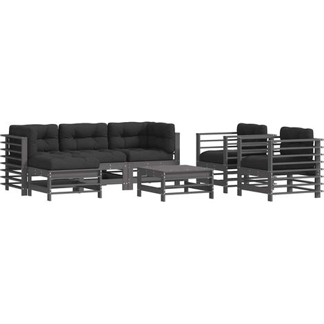 7 Piece Garden Lounge Set with Cushions Grey Solid Wood vidaXL (1/5)