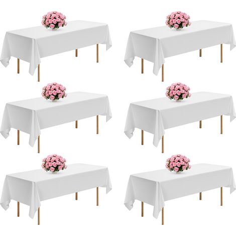 VEVOR Nappe rectangulaire blanche, 1524 x 2591 mm, couverture de table en polyester infroissable, lot de 6, resistante a la dechirure et leffilochage, lavable en machine, pour mariage, fete, banquet (1/5)