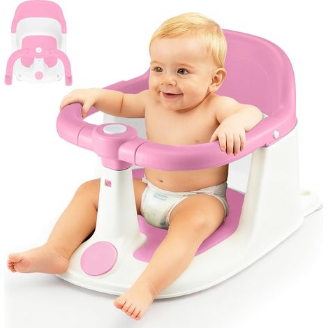Trintion Baby Bath Seat, Non-Slip Soft Toddler Bath Chair 6 Months Plus with Suction Cups, Ergonomic Baby Bath Support, Grey (Pink, Upgrade) (1/5)