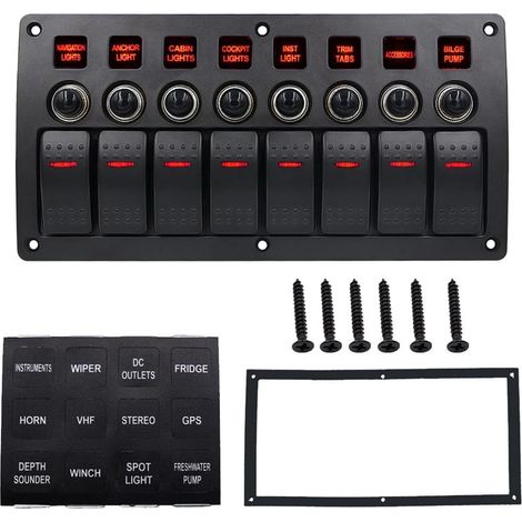 Panneau de commutateur a bascule de voiture de bateau 8 Gang 3PIN & Protection de surcharge de disjoncteur impermeable commutation LED DC12/24V Interrupteurs en aluminium MARCHE-ARRET (1/5)