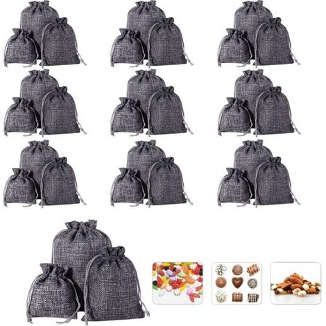 Set di 30 sacchetti in lino con coulisse, disponibili in 3 misure (10 sacchetti per misura). Sacchetti regalo/contenitori in lino. Piccoli sacchetti in tessuto. (1/5)