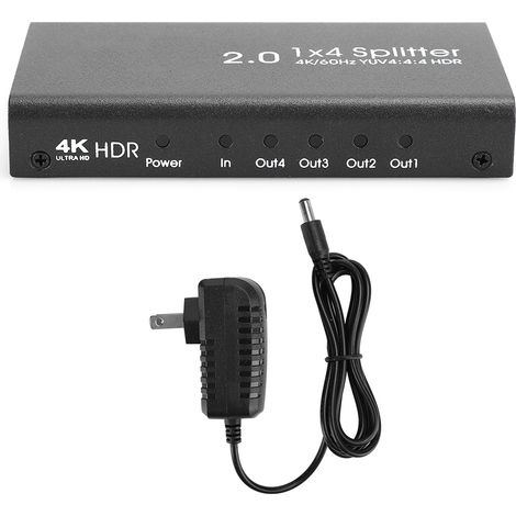 1x4 Répartiteur HDMI 2.0 1 entrée 4 sorties Distributeur Vidéo Commutateur 4K 60Hz Prise US AC100-240V Noir (1/5)