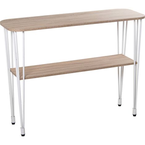 Console élégante bois et métal pour déco raffinée - Chêne clair avec pieds en métal blanc (1/5)