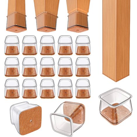 Ortviai Pieds de chaise en silicone avec feutre renforcé – Lot de 20 carrés anti-rayures et silencieux – 25 à 36 mm