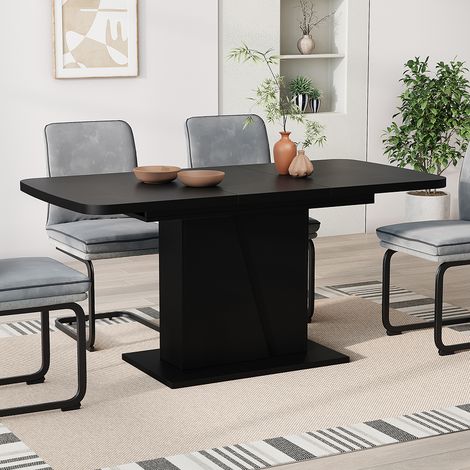 Table de salle à manger Fenaro, Noir, 120x80cm extensible, Vicco
