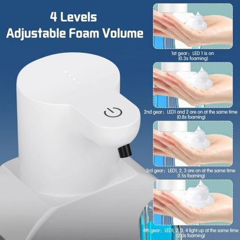 Distributeur Savon Mousse - Capteur Infrarouge 0.25 S - 4 Niveaux De Dosage - Réservoir 430 Ml - Alimentation Usb-C - Pour Salle De Bain Cuisine (1/4)