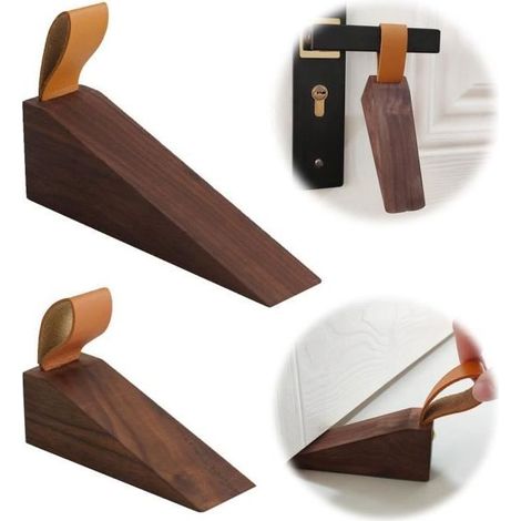 Online Store - Butée De Porte,Arrêts de Portes Bébé,Butoir de porte anti-collision,Cale de Porte au Sol en Bois,Bloc Porte avec Poignée en Cuir (1/4)