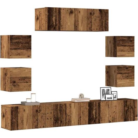 7-tlg. TV-Schrank-Set Wandmontage Altholz-Optik Holzwerkstoff