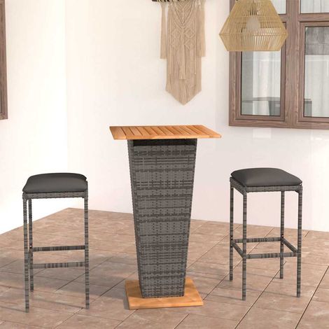 Ensemble Table de bar + 2 Chaises de bar de jardin - Table Haute avec 2 Tabourets et coussins Résine tressée Gris BV444448 - BonneVie (1/5)