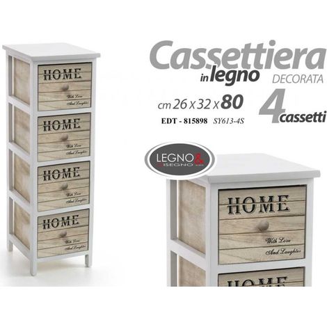 Home Kommode aus Holz mit Dekorationen 4 Schubladen cm 26 x 32 x 80 h