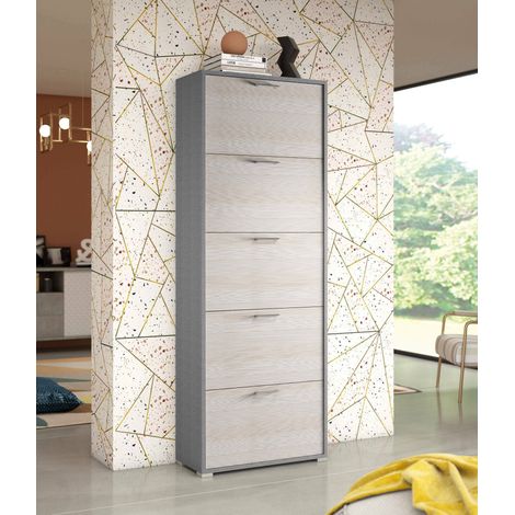 Dmora Zapatero Surfinia, Mueble de entrada polivalente con 5 puertas abatibles, Zapatero de doble profundidad, 100% Made in Italy, Cm 67x28h183, Alerce, con embalaje reforzado (1/5)