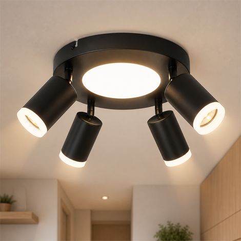 GBLY Plafonnier LED 4 Spots de Plafond - Spot de Plafond GU10 Plafonnier Noir Plafonnier Chambre Lampe 3000K Lampe de Cuisine 20W Orientable pour Salon Bureau