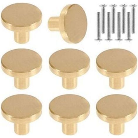 Odipie – Boutons de porte ronds en laiton massif – Poignées vintage pour meubles – 20 mm x 25 mm – Lot de 8 avec vis en cuivre
