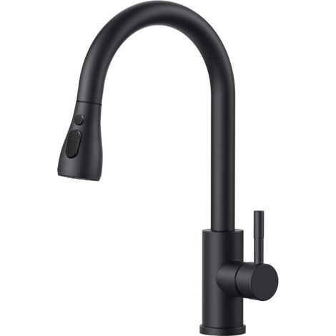 Robinet Cuisine Noir, Mitigeur Cuisine Douchette, Pivotant à 360° d'Évier à Arc Élevé Pulvérisateur Escamotable 2 Modes