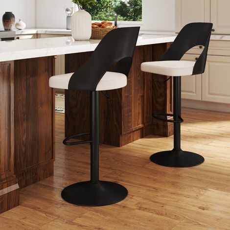 Lot de 2 Tabourets de Bar Pivotantes à 360° Siège Réglable en Hauteur Chaises de Cuisine avec Assise et Dossier en Simili Cuir Noir (1/5)