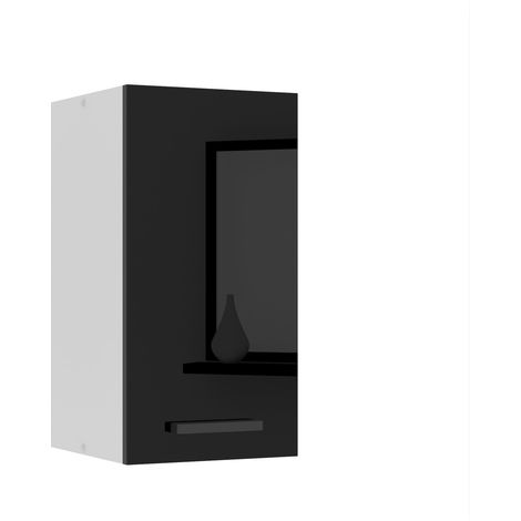 BELINI Meuble Haut Cuisine SG30 I Meubles de Cuisine - Mural, Rangements, 1 Porte I Taille: 29,6 x 30 x 58 cm I Armoire Murale avec Poignée en Métal I Couleur: Noir très Brillant (1/5)