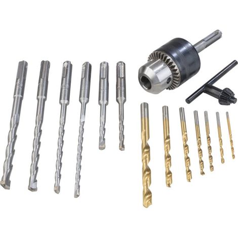 Rundschaft & SDS Bohrer Set inklusive Bohrfutter 15-teilig (1/3)
