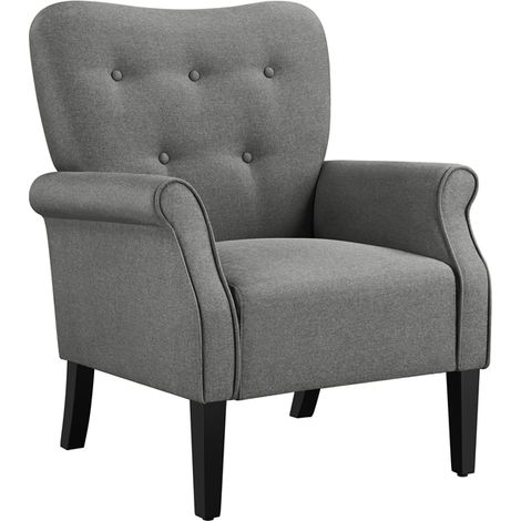 Yaheetech – Fauteuil club moderne en tissu polyester – Dossier capitonné – Pieds en bois – Confort optimal pour salon et chambre – Gris foncé (1/4)