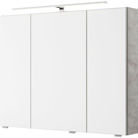 Bad Spiegelschrank mit 3D Funktion und LED Beleuchtung in Oxid Hellgrau VILLATORO-66, B/H/T ca. 90/70,3/14,5 cm (1/5)