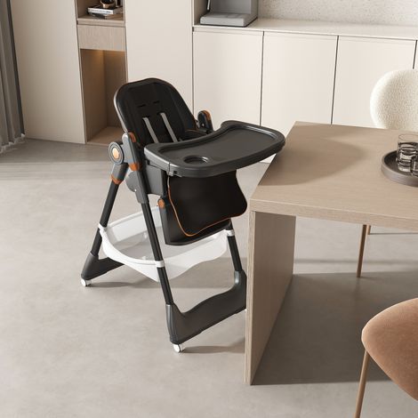 Seggiolone pappa pieghevole nero in polipropilene, schienale reclinabile 3 posizioni, fino a 50 kg,53x76x95 cm (1/5)