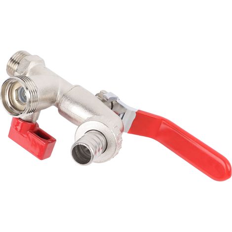 Robinet à double sortie, vanne pour machine à laver en alliage de zinc chromé, 1 entrée 2 sorties pour tuyau d'eau de lave-linge. (1/5)