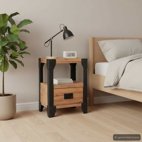 vidaXL Table de chevet Bois d'acacia Acier 40 x 30 x 54 cm (1/5)