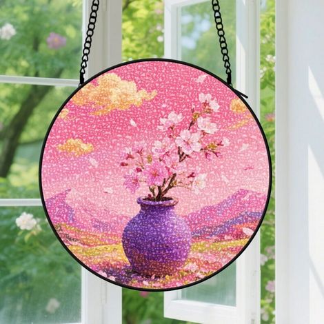 12.5cm Suspension décorative vitrale pour fenêtre, motif floral, décoration maison et jardin, cadeau idéal pour amis, famille et proches (1/5)