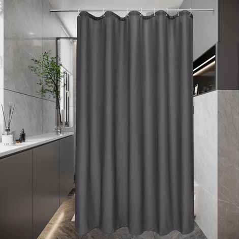 Rideau de douche étroit, 120 x 180 cm, gris foncé, imperméable, pour salle de bain, baignoire, petit tissu textile polyester, anti-moisissure, lavable, avec 8 anneaux (1/5)