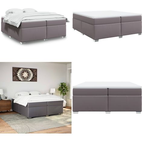 Boxspringbett mit Matratze Grau 200x200 cm Kunstleder - Boxspringbett - Betten - Doppelbett - Luxusbett - Kunstlederbett - Home & Living (1/5)