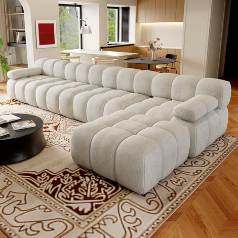 Canapé d’angle en L 5 places 400x200x68 cm - sans armature et sans montage - mousse confortable - tissu chenille - blanc (1/4)