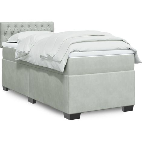 Boxspringbett mit Matratze Hellgrau 90x190 cm Samt