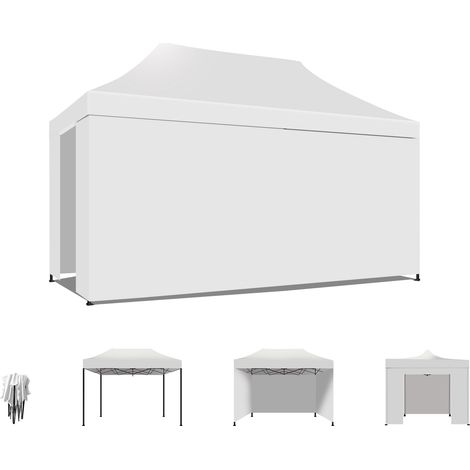 Taman Tenda / Gazebo Per Giardino 3X4,5 Mt Impermeabile Tendone Pieghevole Per Fiere E Mercati Con Teli Laterali Colore Bianco (1/4)