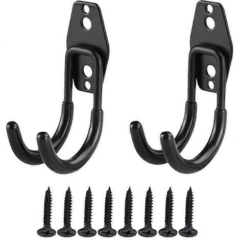Lot de 2 crochets de rangement pour garage, crochets muraux pour vélo, porte-outils pour vélo, avec vis, pour garage et échelles (noir, 11,3 x 6,8 x 3,5 cm) (1/4)